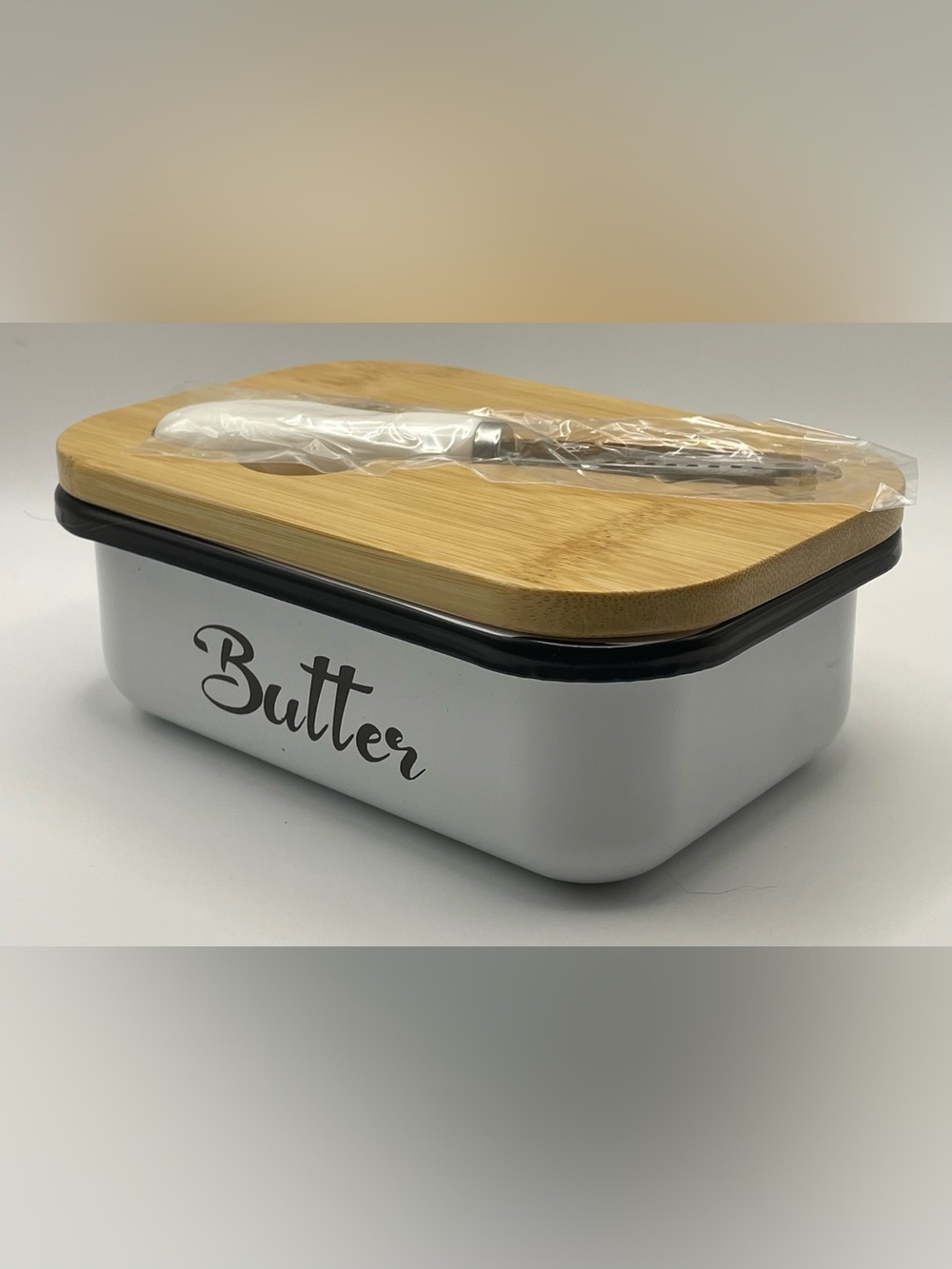 Stainless Steel Butter Dish with Lid, Curler Knife, & Double Silicone Seals -NEW